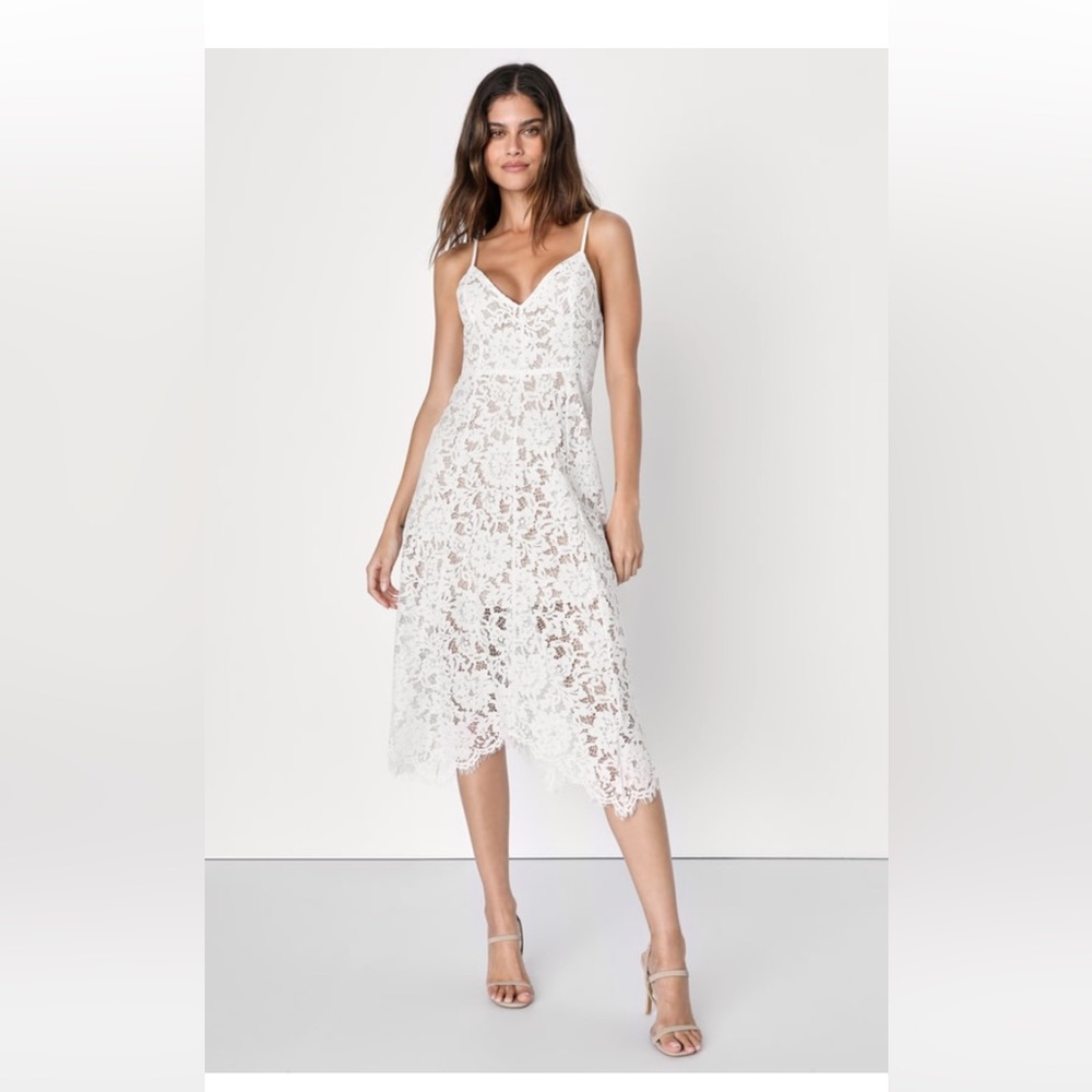 Lulus One Wish White lace midi dress. Size Xs